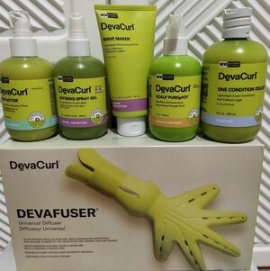 Devacurl Curly Haircare 6pc Set Diffuse,Wave maker,Flex Factor,Gel, Conditioner+